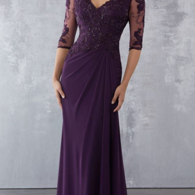 Elegant sheath purple lace appliques mother of the bride/groom dress evening formal dress - Thumbnail 3