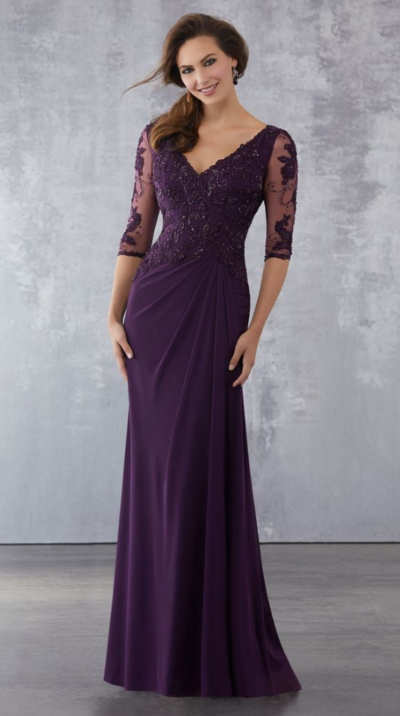 Elegant Sheath Purple Lace Appliques Mother of the Bride/Groom Dress Evening Formal Dress