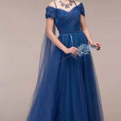 Simple royal blue mother of bride/ groom dress formal prom dress - Thumbnail 1