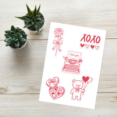Cute valentine line art sticker sheet