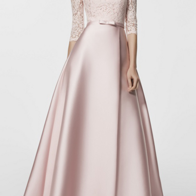 A-line floor-length pink lace mother of the bride/groom dresses with 3/4 sleeves  - Thumbnail 3