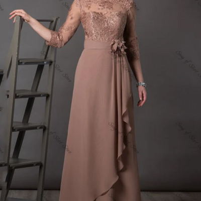 A-line chiffon floor length long sleeve mother of the bride dresses party dresses for women