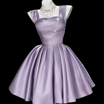 Cute lavender a-line satin party dress