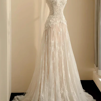 Sweetheart neckline a-line tulle wedding dress with lace - Thumbnail 3