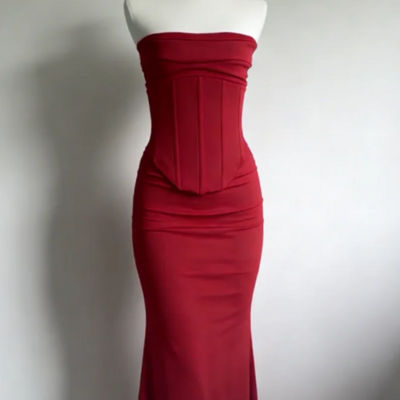 Sheath strapless red formal evening dress prom dress 