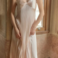 Spaghetti Straps Champagne Long Pleated Evening Dress - Thumbnail 1