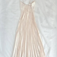 Spaghetti Straps Champagne Long Pleated Evening Dress - Thumbnail 2