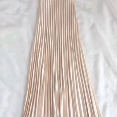Spaghetti straps champagne long pleated evening dress - Thumbnail 2