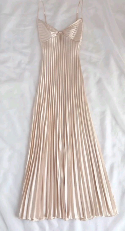 Spaghetti Straps Champagne Long Pleated Evening Dress