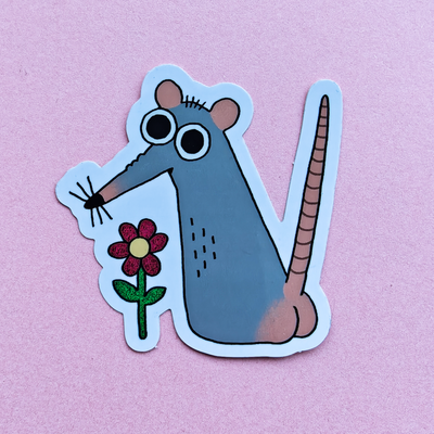 RAT and flower 2.3’’ Glitter Sticker