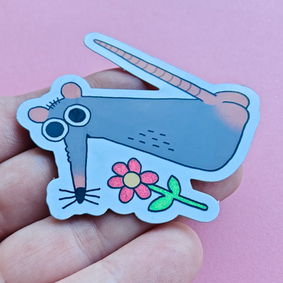Rat and flower 2.3’’ glitter sticker