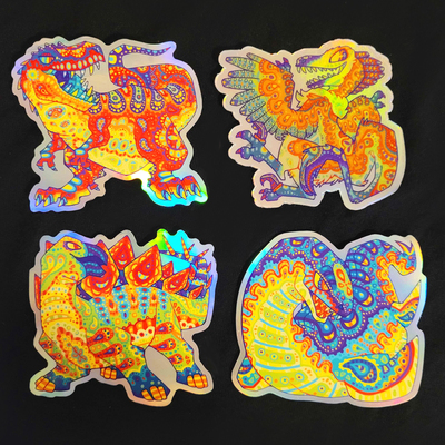 Vinyl holo psychedelic dino stickers