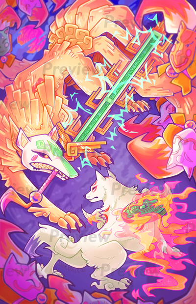 Lord Ninetails Battle 11x17 Print