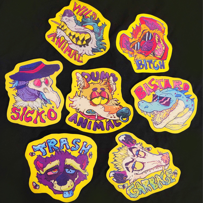 Grungy animal stickers
