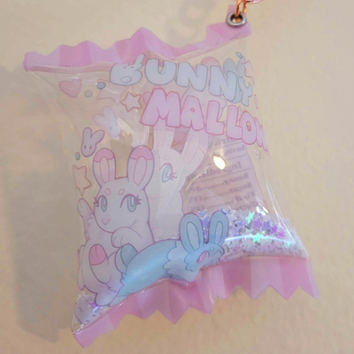 Bunny mallows candy shaker keychain