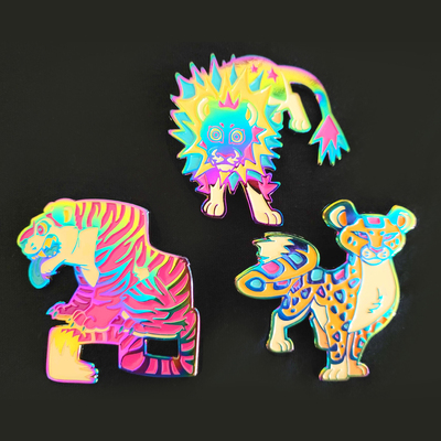 Jumbo neon big cat rainbow enamel pin