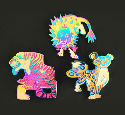 JUMBO Neon Big Cat Rainbow Enamel Pin