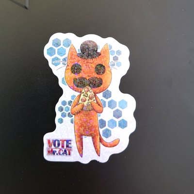 Mr.cat pizza glitter sticker