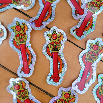 Sailor Mars Wand 1.5" Glitter Sticker
