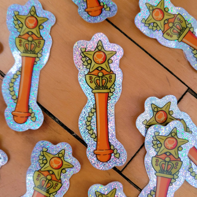 Sailor Venus Wand 1.75" Glitter Sticker