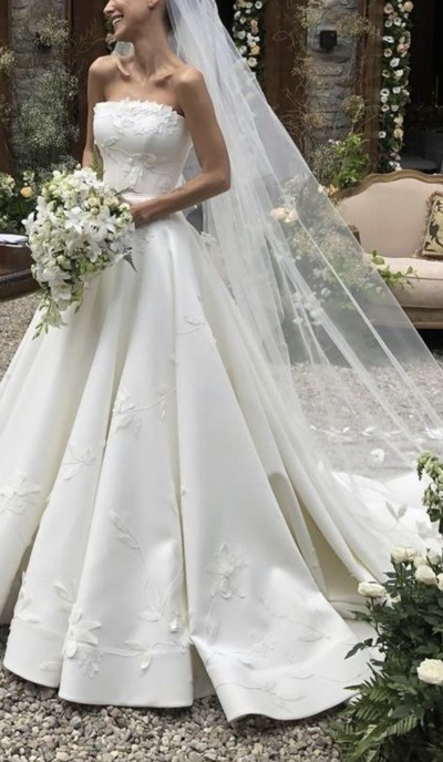 Mermaid Puffy Satin Lace Appliques Wedding Dress Bridal Gown
