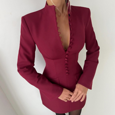 Sexy solid color long sleeved hip hugging dress