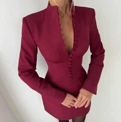 Sexy Solid Color Long Sleeved Hip Hugging Dress