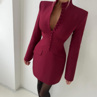 Sexy Solid Color Long Sleeved Hip Hugging Dress - Thumbnail 1