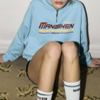 Pastel Blue Quarter Zip Lapel Pullover Sweatshirt - Thumbnail 1