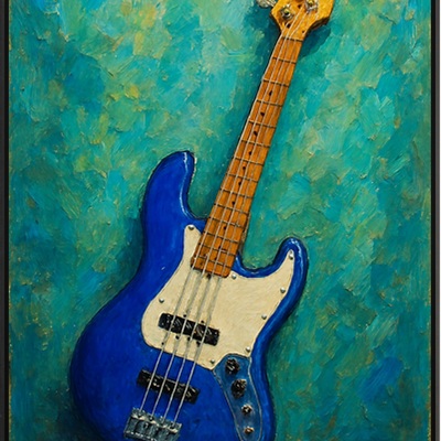 Teal tones bass - abstract electric guitar wall art
