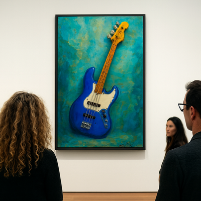 Teal tones bass - abstract electric guitar wall art