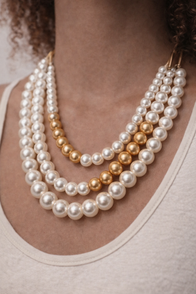 Creamy Pearl Necklace & Earrings Set