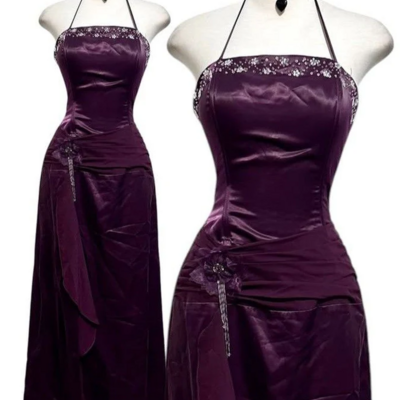 Halter a line purple monther of bridal dress prom formal evening dress