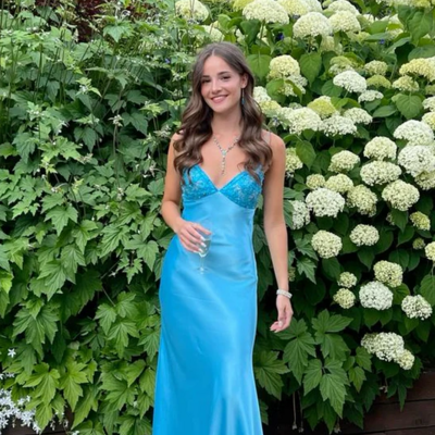 A line straps blue long evening prom dresses - Thumbnail 3