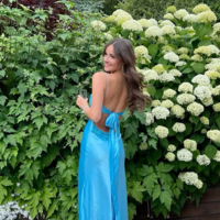 A Line Straps Blue Long Evening Prom Dresses - Thumbnail 2