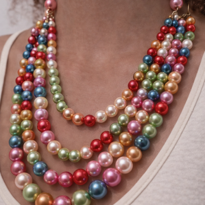 Multi color pearl necklace - Thumbnail 4