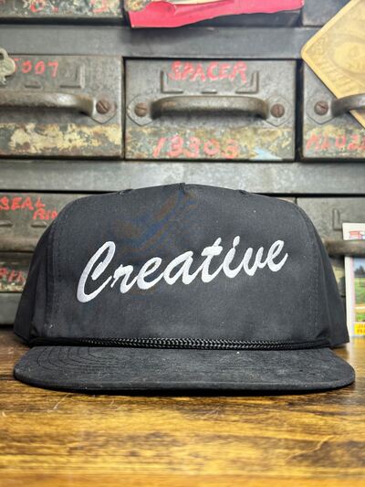 CREATIVE Black w/ white stitch SnapBack hat 
