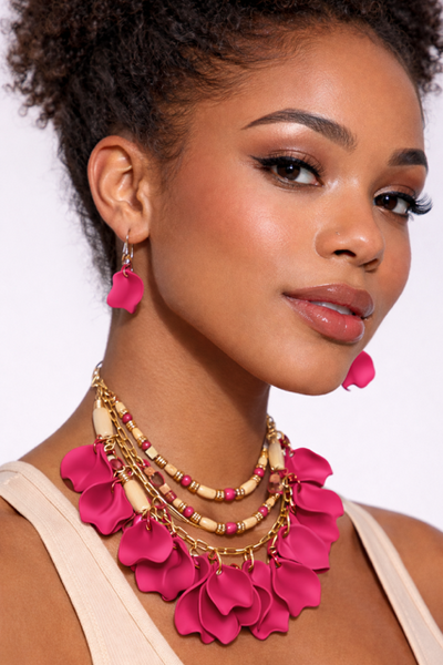 Pink Petals Necklace & Earrings Set