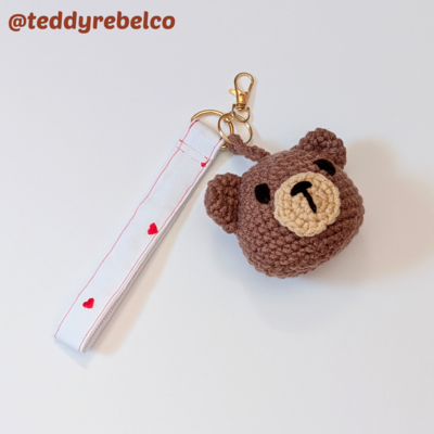 Teddy bear wristlet keyring keychain