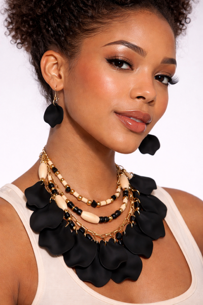 Black Petals Necklace & Earrings Set