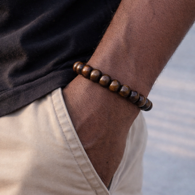 Natural beaded stretch bracelet (brown) - Thumbnail 4