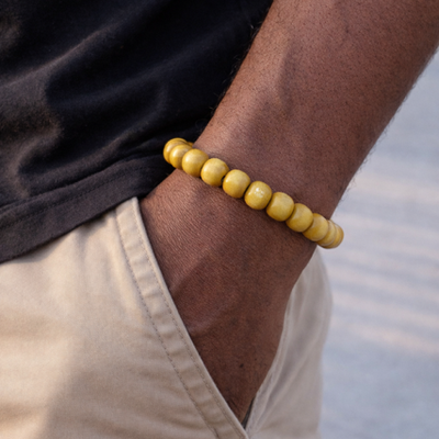 Large natural beaded stretch bracelet (brown)