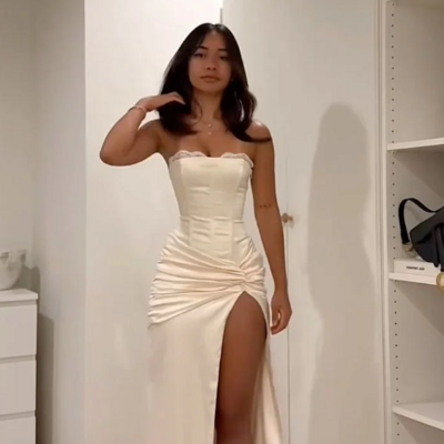A line strapless side split formal evening party dresses - Thumbnail 4