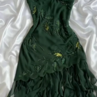 Beautiful Dark Green Chiffon Ruffle Prom Dress Formal Evening Dress  - Thumbnail 1