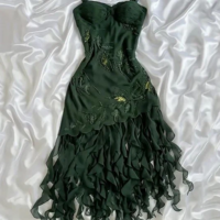 Beautiful Dark Green Chiffon Ruffle Prom Dress Formal Evening Dress  - Thumbnail 2