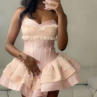 Sexy strapless pink short homecoming dress birthday dress  - Thumbnail 1