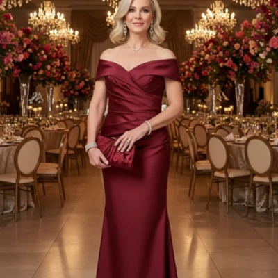 Sheath off shoulder burgundy stain mother of bride/groom dress evening formal dresses
