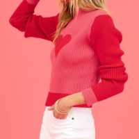 Love Heart Patchwork Pullover Knit Sweater - Thumbnail 1