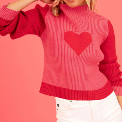 Love heart patchwork pullover knit sweater