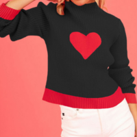 Love Heart Patchwork Pullover Knit Sweater - Thumbnail 3
